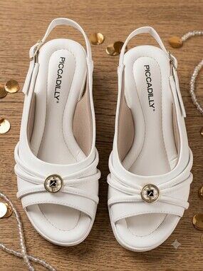 Piccadilly White Slingback Sandals Size 5